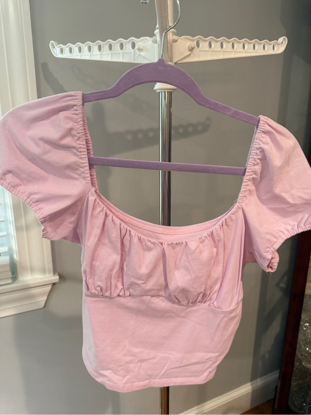 Hollister Light Pink Puff Sleeve Square Neck Crop Top